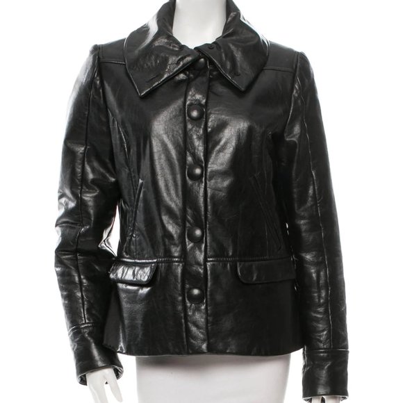 Costume National Leather Collared Jacket Size Medium US 8 - Picture 1 of 3